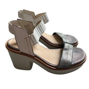 Naked Feet Heeled Chunky Sandals Sz 9.5 Basalt Gray Leather Strappy Platform